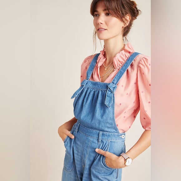Anthropologie Pilcro Size 26W (3X) Wide-Leg 100% Cotton Denim Jumpsuit Overalls - Picture 3 of 16